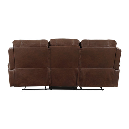 8549BRW-3 Double Reclining Sofa with Center Drop-Down Cup Holders, Receptacles and USB Ports - 8549BRW-3 - Bien Home Furniture &amp; Electronics