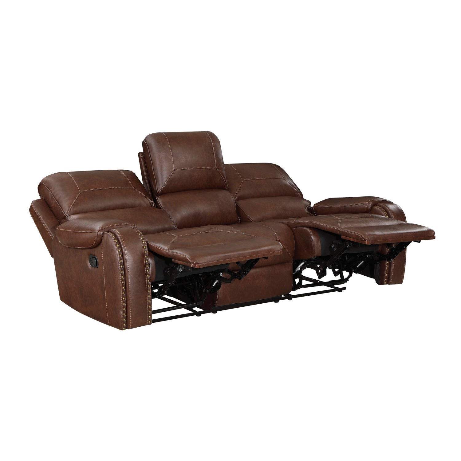8549BRW-3 Double Reclining Sofa with Center Drop-Down Cup Holders, Receptacles and USB Ports - 8549BRW-3 - Bien Home Furniture &amp; Electronics