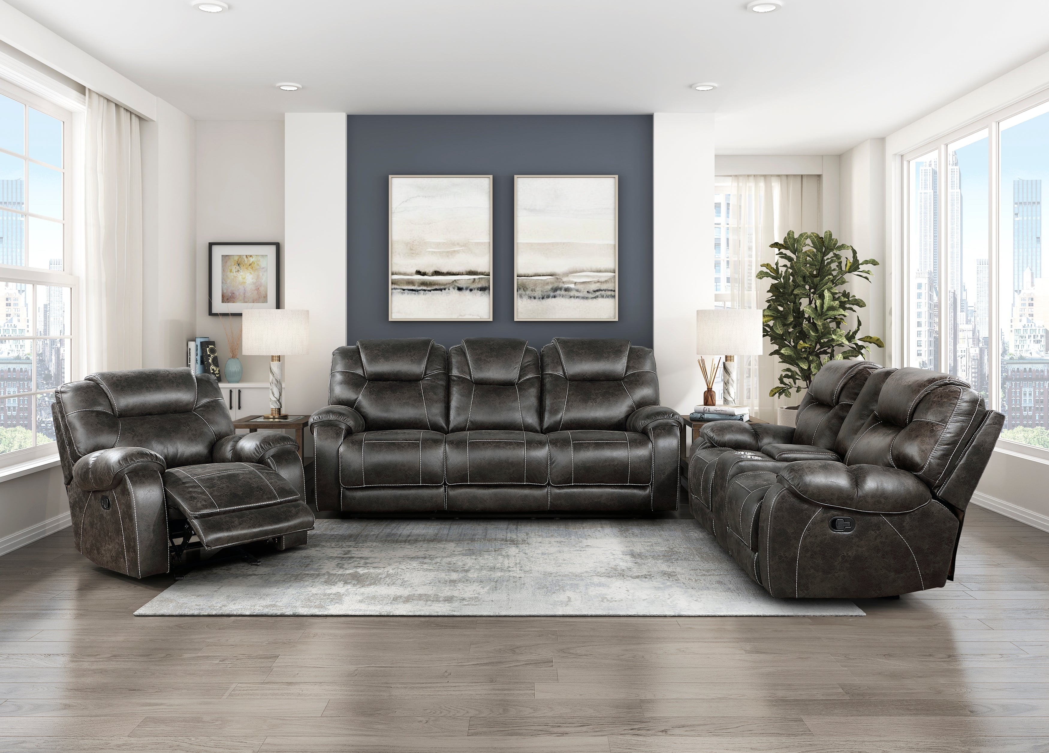 Leather sofa online with center console