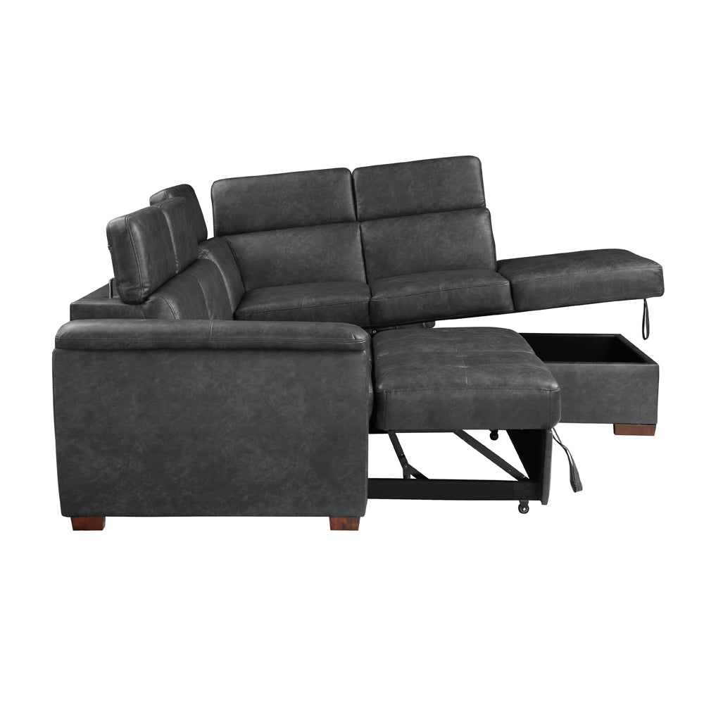8567GY*SC (2)2-Piece Sectional with Pull-out Bed and Right Chaise with Hidden Storage, Adjustable Headrests - 8567GY*SC - Bien Home Furniture &amp; Electronics