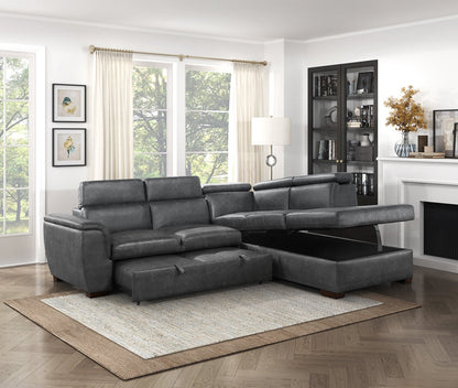 8567GY*SC (2)2-Piece Sectional with Pull-out Bed and Right Chaise with Hidden Storage, Adjustable Headrests - 8567GY*SC - Bien Home Furniture &amp; Electronics
