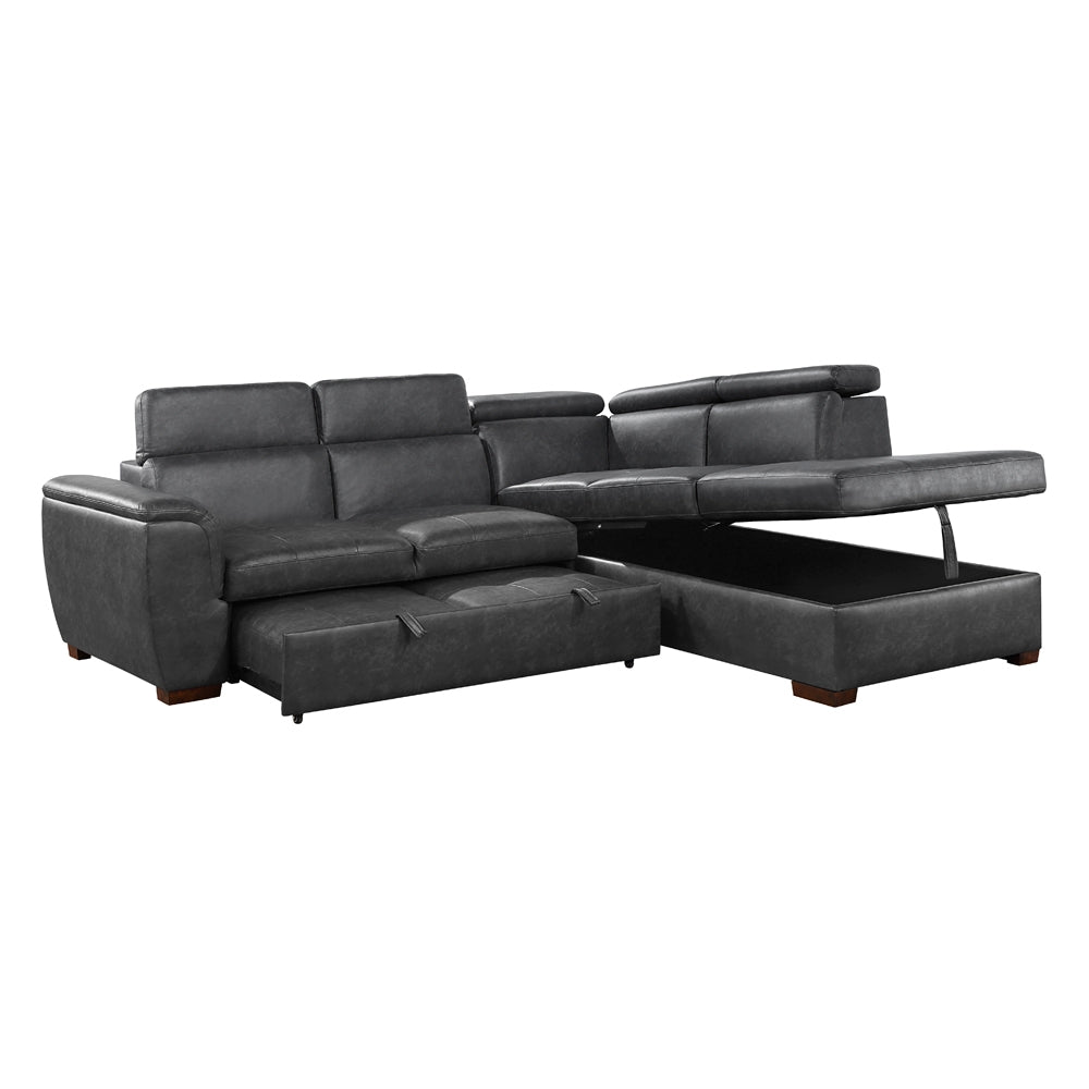 8567GY*SC (2)2-Piece Sectional with Pull-out Bed and Right Chaise with Hidden Storage, Adjustable Headrests - 8567GY*SC - Bien Home Furniture &amp; Electronics