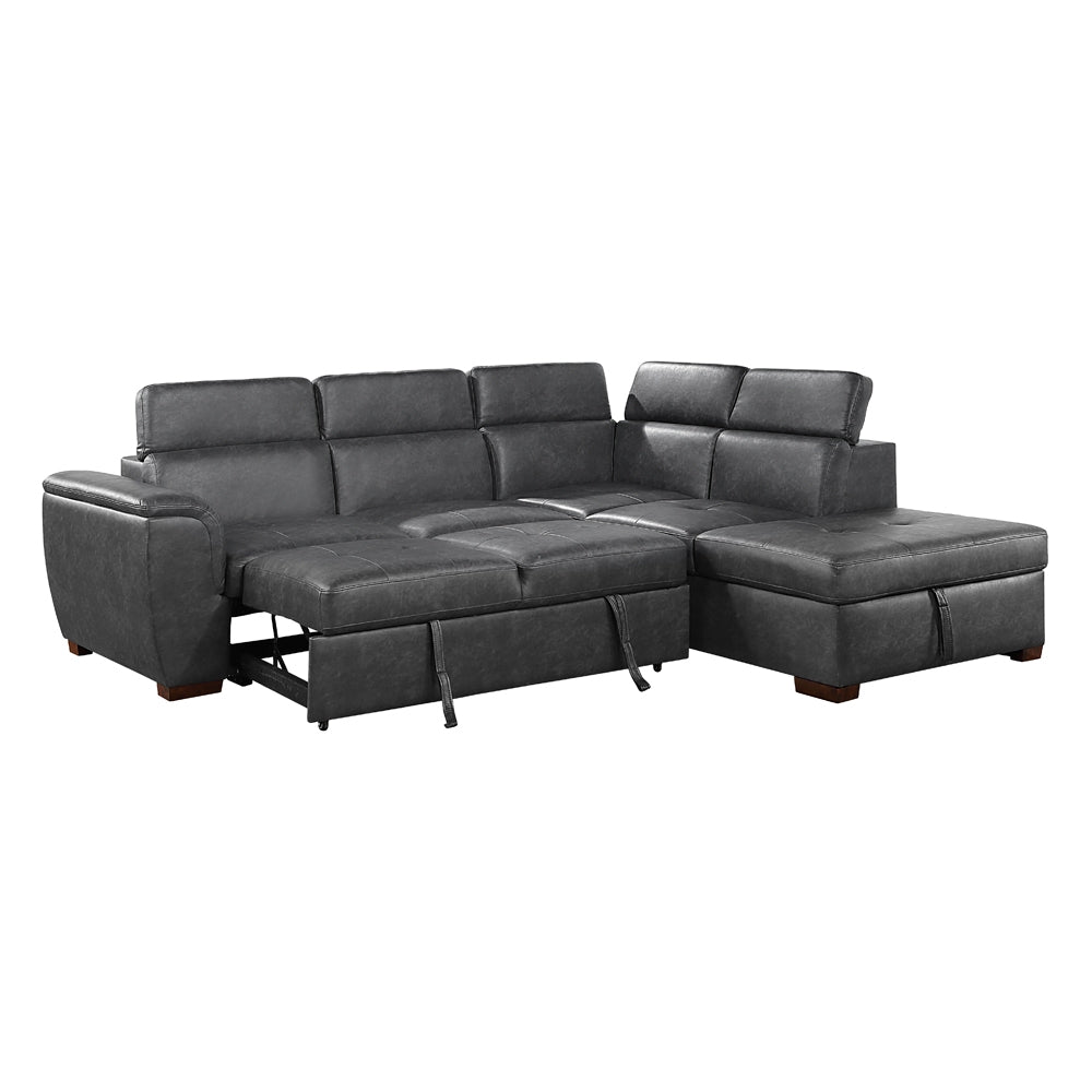 8567GY*SC (2)2-Piece Sectional with Pull-out Bed and Right Chaise with Hidden Storage, Adjustable Headrests - 8567GY*SC - Bien Home Furniture &amp; Electronics