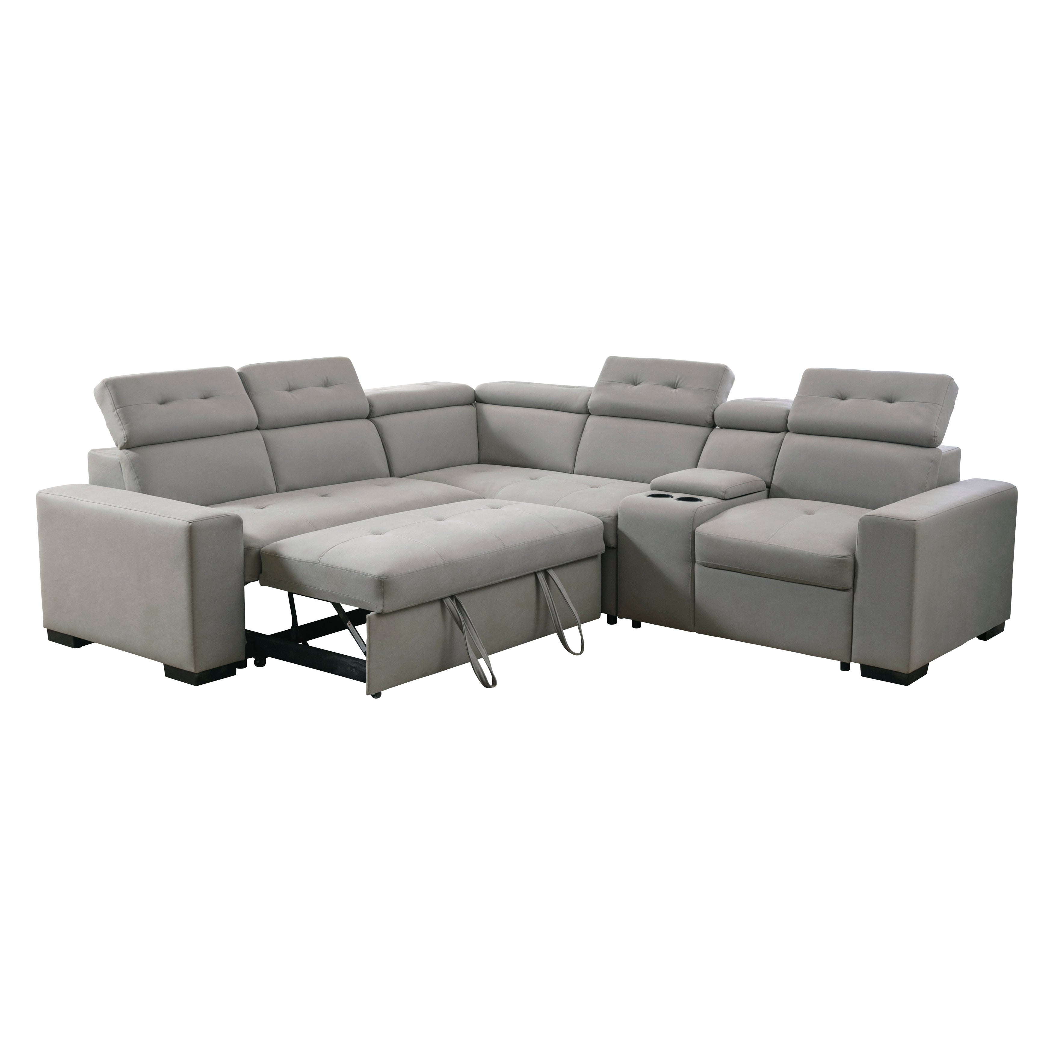 9219GY*SC (3)3-Piece Sectional with Adjustable Headrests, Pull-out Bed and Console - 9219GY*SC - Bien Home Furniture &amp; Electronics