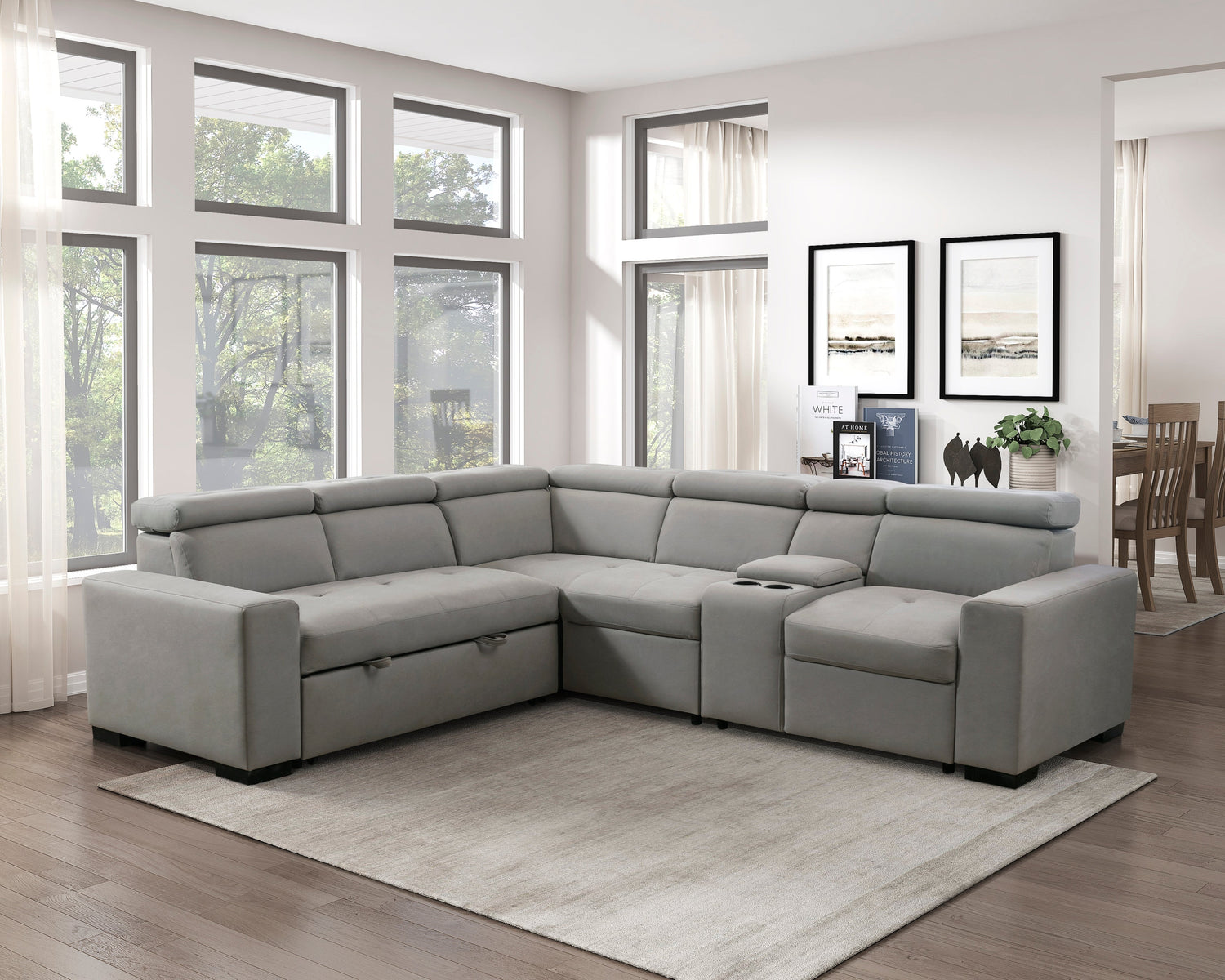 9219GY*SC (3)3-Piece Sectional with Adjustable Headrests, Pull-out Bed and Console - 9219GY*SC - Bien Home Furniture &amp; Electronics