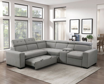 9219GY*SC (3)3-Piece Sectional with Adjustable Headrests, Pull-out Bed and Console - 9219GY*SC - Bien Home Furniture &amp; Electronics