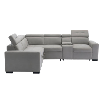 9219GY*SC (3)3-Piece Sectional with Adjustable Headrests, Pull-out Bed and Console - 9219GY*SC - Bien Home Furniture &amp; Electronics