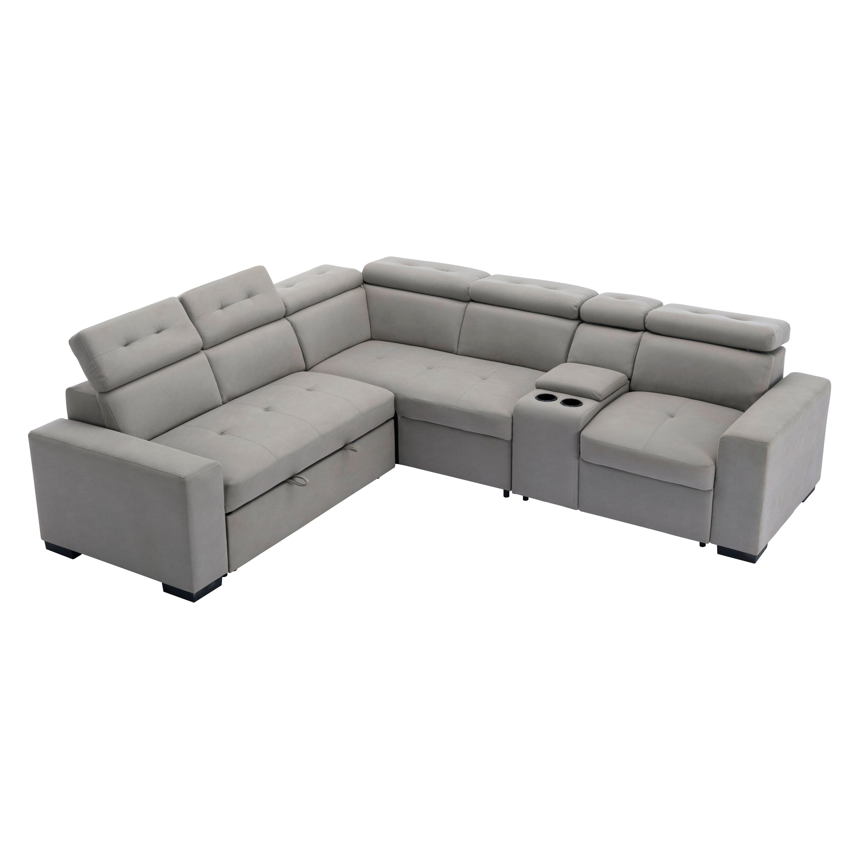 9219GY*SC (3)3-Piece Sectional with Adjustable Headrests, Pull-out Bed and Console - 9219GY*SC - Bien Home Furniture &amp; Electronics