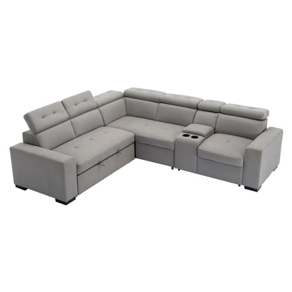 9219GY*SC (3)3-Piece Sectional with Adjustable Headrests, Pull-out Bed and Console - 9219GY*SC - Bien Home Furniture &amp; Electronics