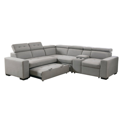 9219GY*SC (3)3-Piece Sectional with Adjustable Headrests, Pull-out Bed and Console - 9219GY*SC - Bien Home Furniture &amp; Electronics