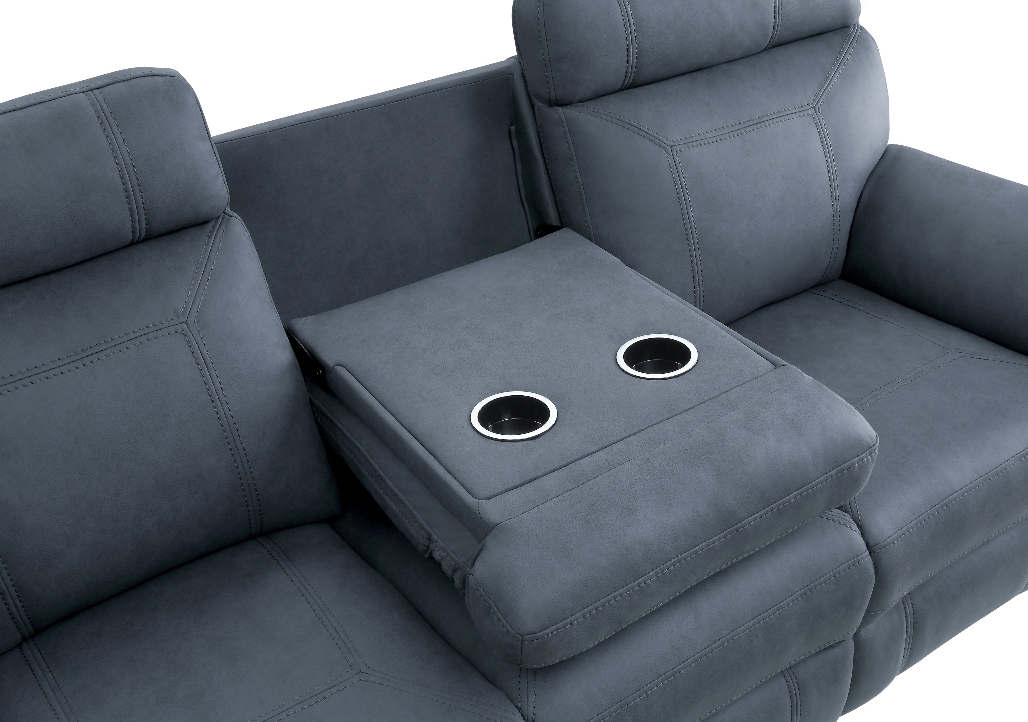 9301BUE-3 Double Reclining Sofa with Center Drop-Down Cup Holders - 9301BUE-3 - Bien Home Furniture &amp; Electronics