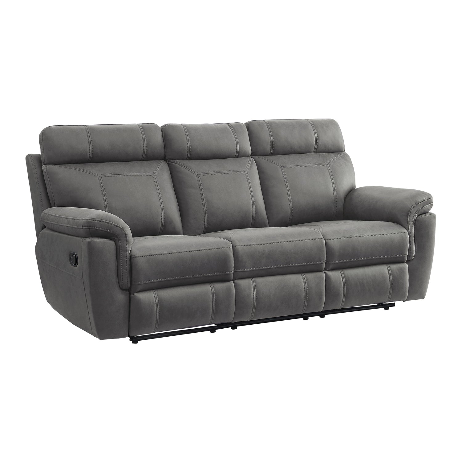 9301GRY-3 Double Reclining Sofa with Center Drop-Down Cup Holders - 9301GRY-3 - Bien Home Furniture &amp; Electronics