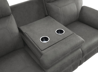 9301GRY-3 Double Reclining Sofa with Center Drop-Down Cup Holders - 9301GRY-3 - Bien Home Furniture &amp; Electronics