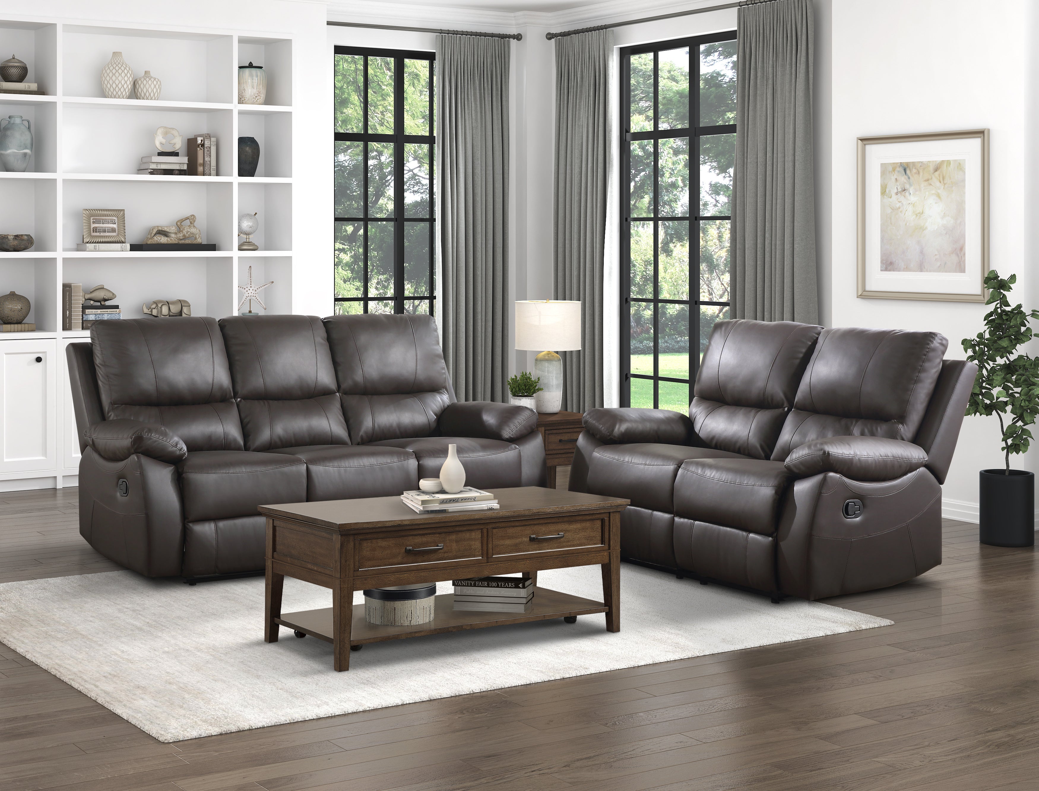 9368BRW-3 Double Reclining Sofa - 9368BRW-3 - Bien Home Furniture &amp; Electronics