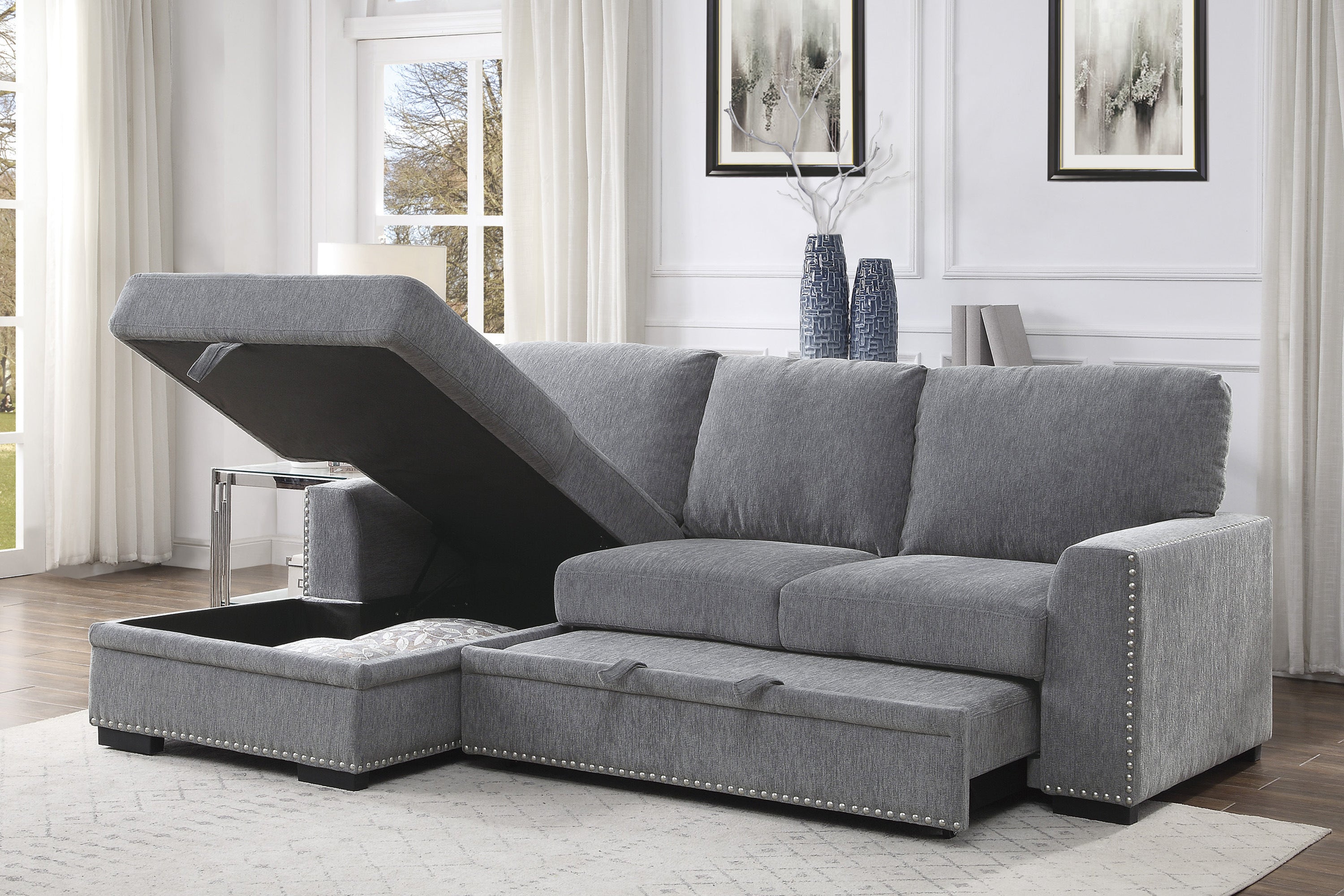 9468DG*2LC2R (2)2-Piece Sectional with Pull-out Bed and Left Chaise with Hidden Storage - 9468DG*2LC2R - Bien Home Furniture &amp; Electronics