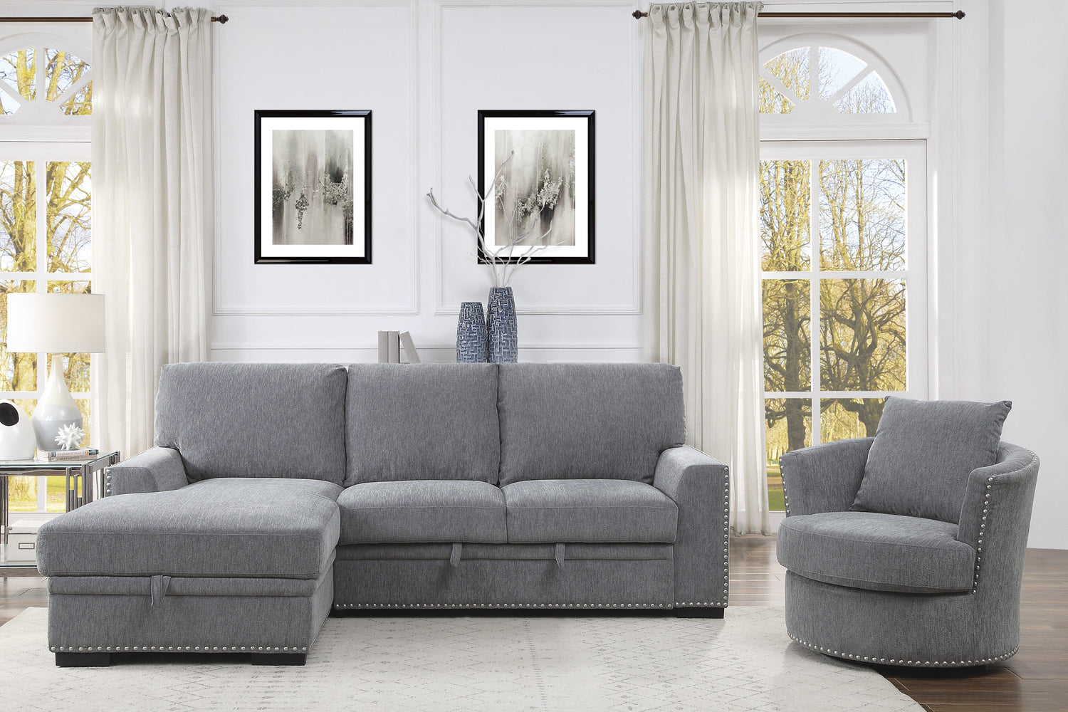 9468DG*2LC2R (2)2-Piece Sectional with Pull-out Bed and Left Chaise with Hidden Storage - 9468DG*2LC2R - Bien Home Furniture &amp; Electronics
