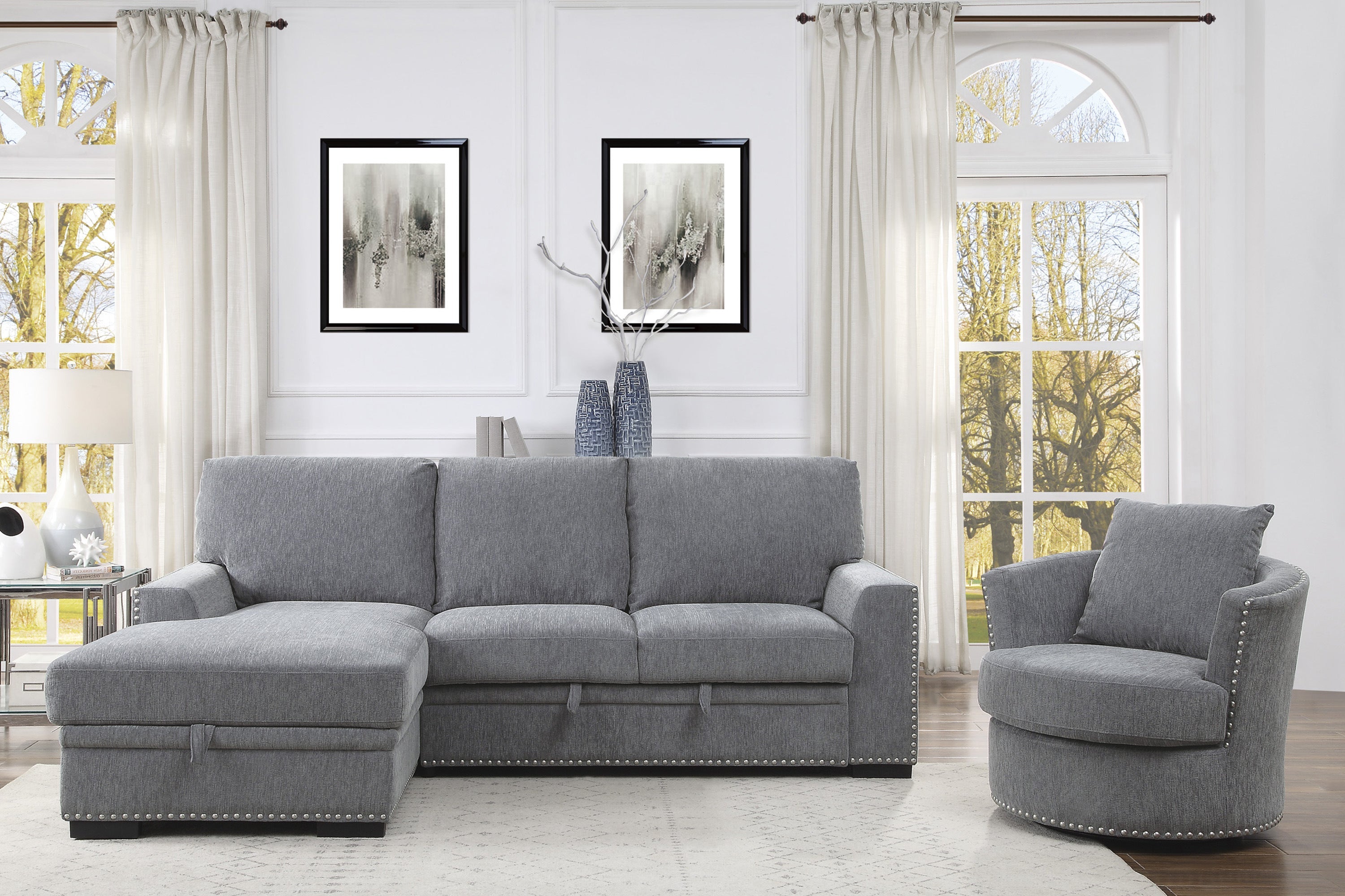 9468DG*2LC2R (2)2-Piece Sectional with Pull-out Bed and Left Chaise with Hidden Storage - 9468DG*2LC2R - Bien Home Furniture &amp; Electronics