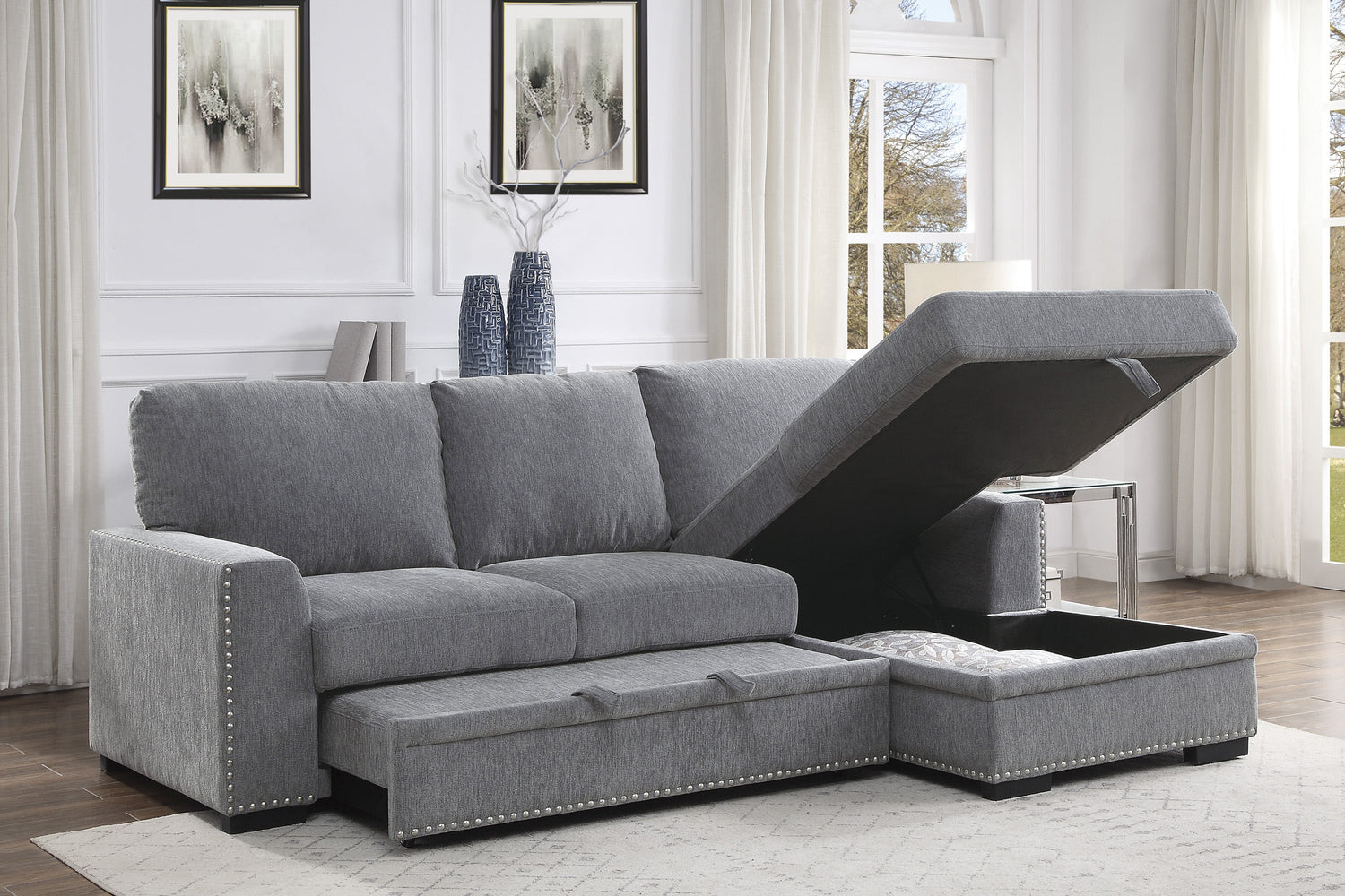 9468DG*2RC2L (2)2-Piece Sectional with Pull-out Bed and Right Chaise with Hidden Storage - 9468DG*2RC2L - Bien Home Furniture &amp; Electronics