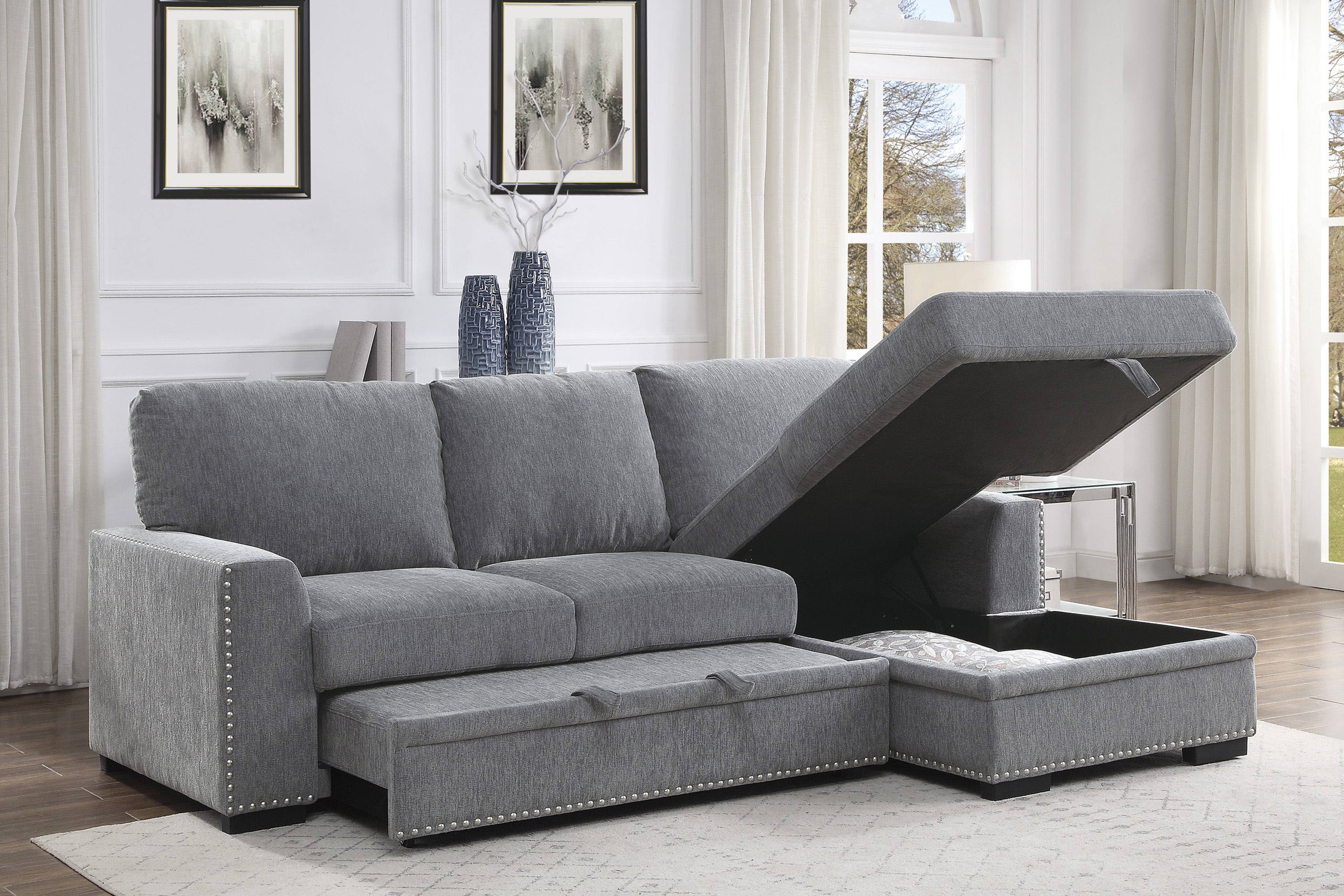 9468DG*2RC2L (2)2-Piece Sectional with Pull-out Bed and Right Chaise with Hidden Storage - 9468DG*2RC2L - Bien Home Furniture &amp; Electronics