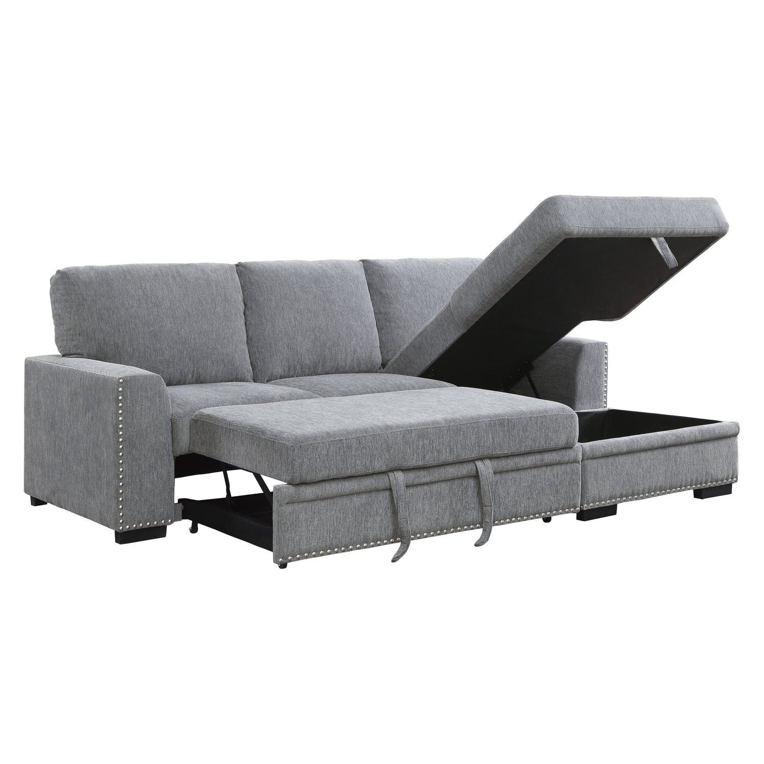 9468DG*2RC2L (2)2-Piece Sectional with Pull-out Bed and Right Chaise with Hidden Storage - 9468DG*2RC2L - Bien Home Furniture &amp; Electronics