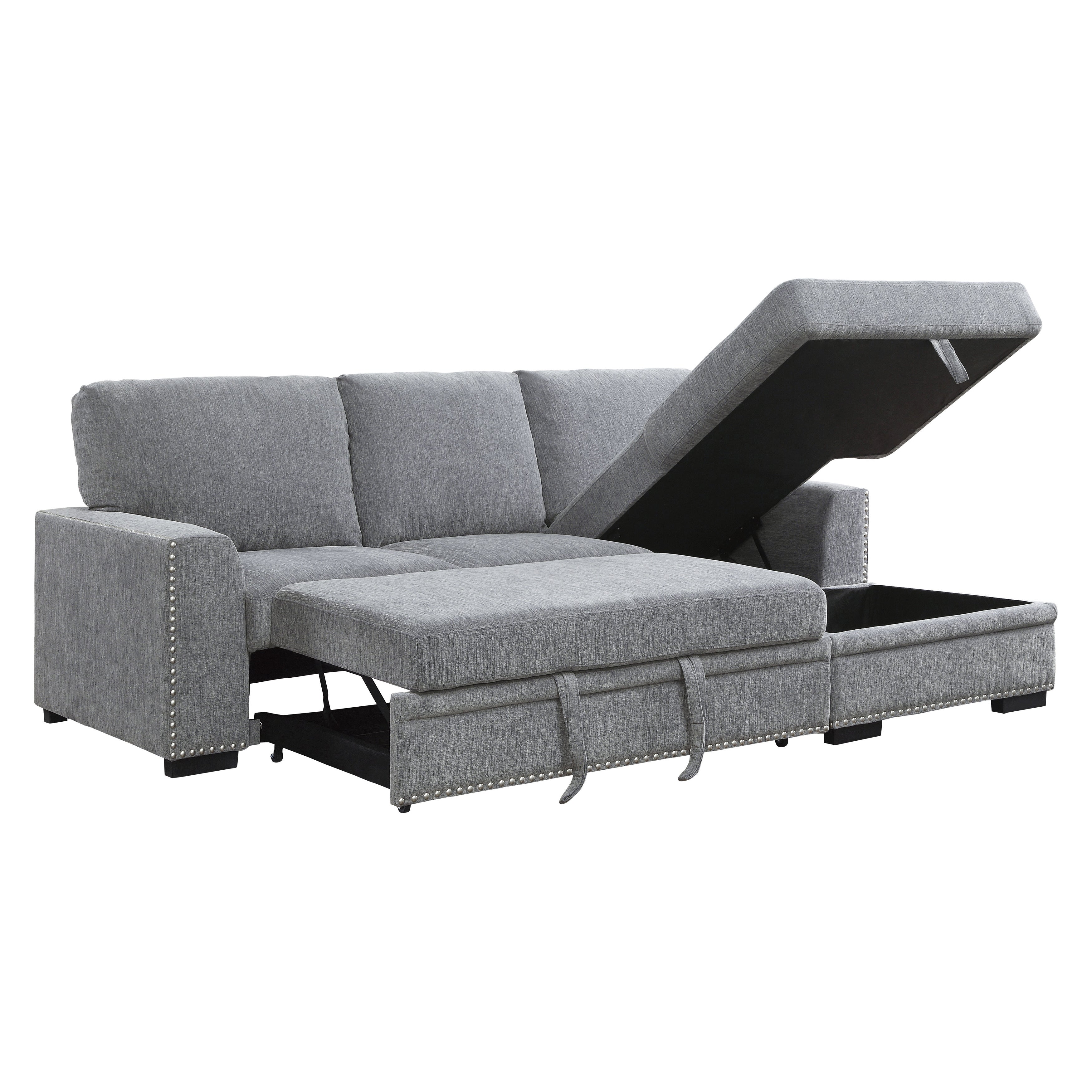 9468DG*2RC2L (2)2-Piece Sectional with Pull-out Bed and Right Chaise with Hidden Storage - 9468DG*2RC2L - Bien Home Furniture &amp; Electronics