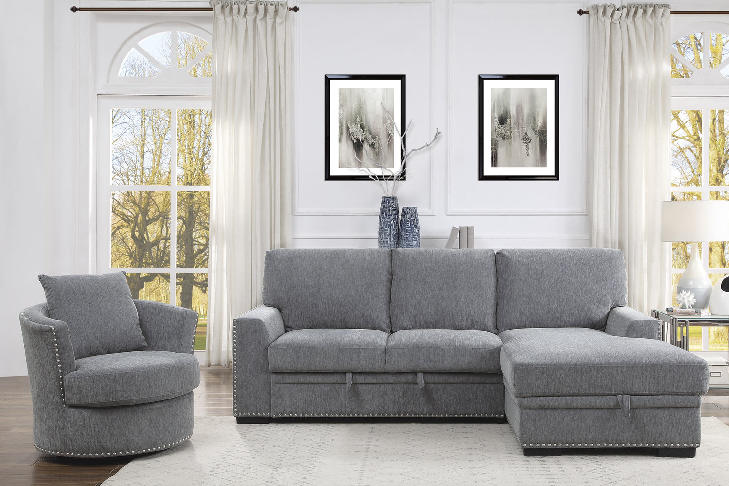 9468DG*2RC2L (2)2-Piece Sectional with Pull-out Bed and Right Chaise with Hidden Storage - 9468DG*2RC2L - Bien Home Furniture &amp; Electronics
