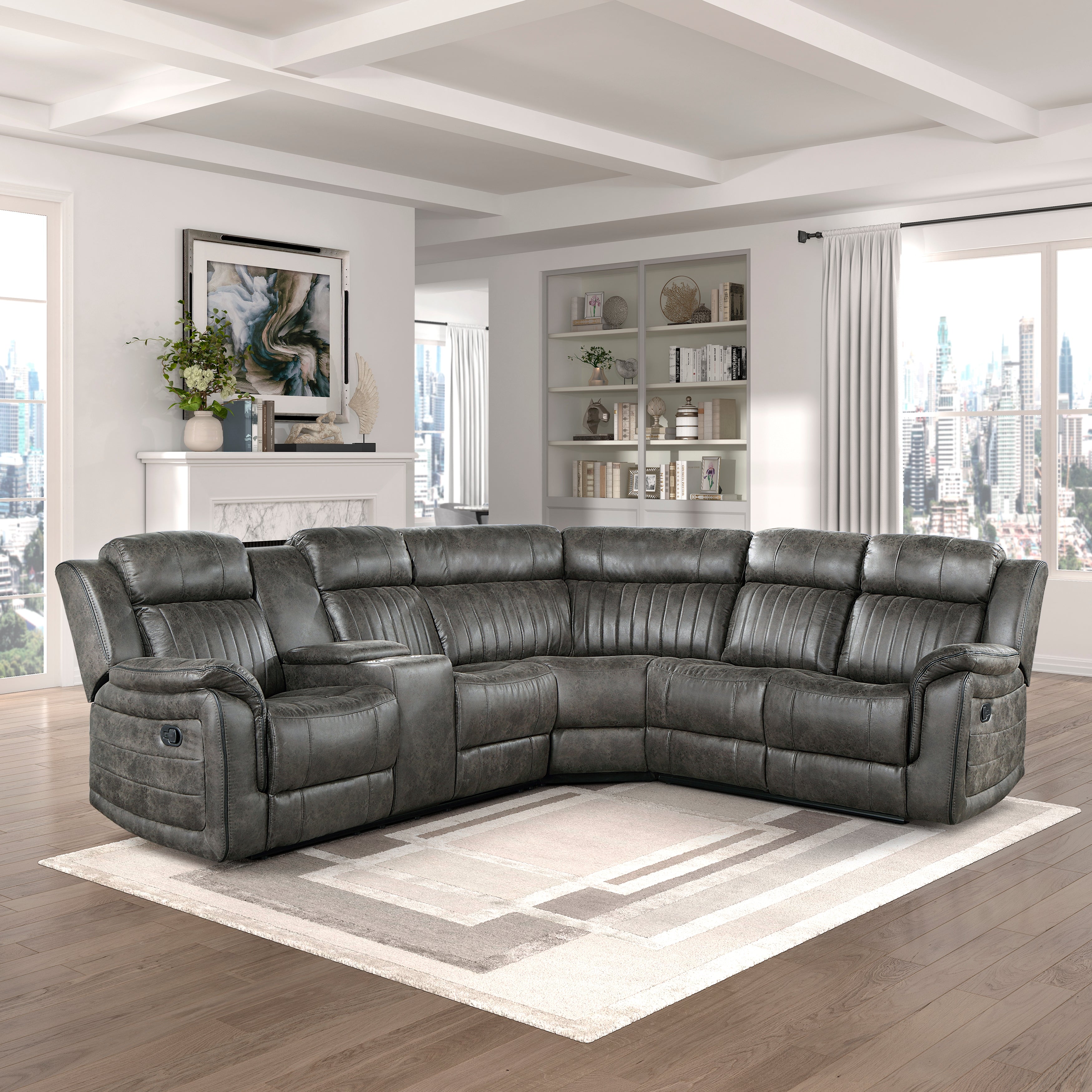 9479BRG*SC (3)3-Piece Reclining Sectional with Left Console - 9479BRG*SC - Bien Home Furniture &amp; Electronics