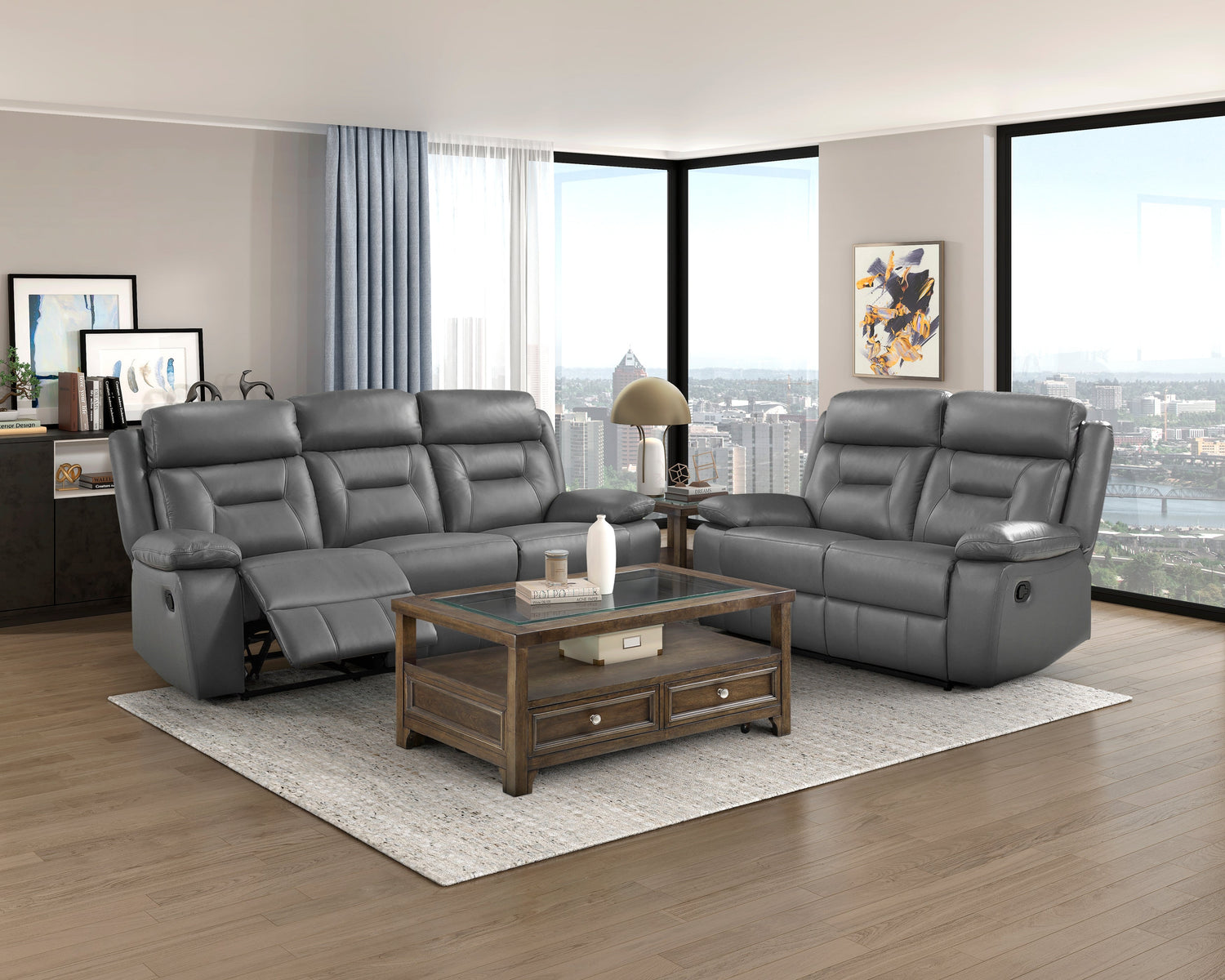 9629DGY-3 Double Reclining Sofa - 9629DGY-3 - Bien Home Furniture &amp; Electronics