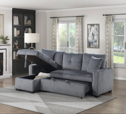 9649DG*SC (3)3-Piece Reversible Sectional with Pull-out Bed and Hidden Storage - 9649DG*SC - Bien Home Furniture &amp; Electronics