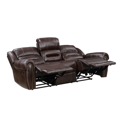 9668NBR-3 Double Reclining Sofa with Center Drop-down Cup Holders - 9668NBR-3 - Bien Home Furniture &amp; Electronics