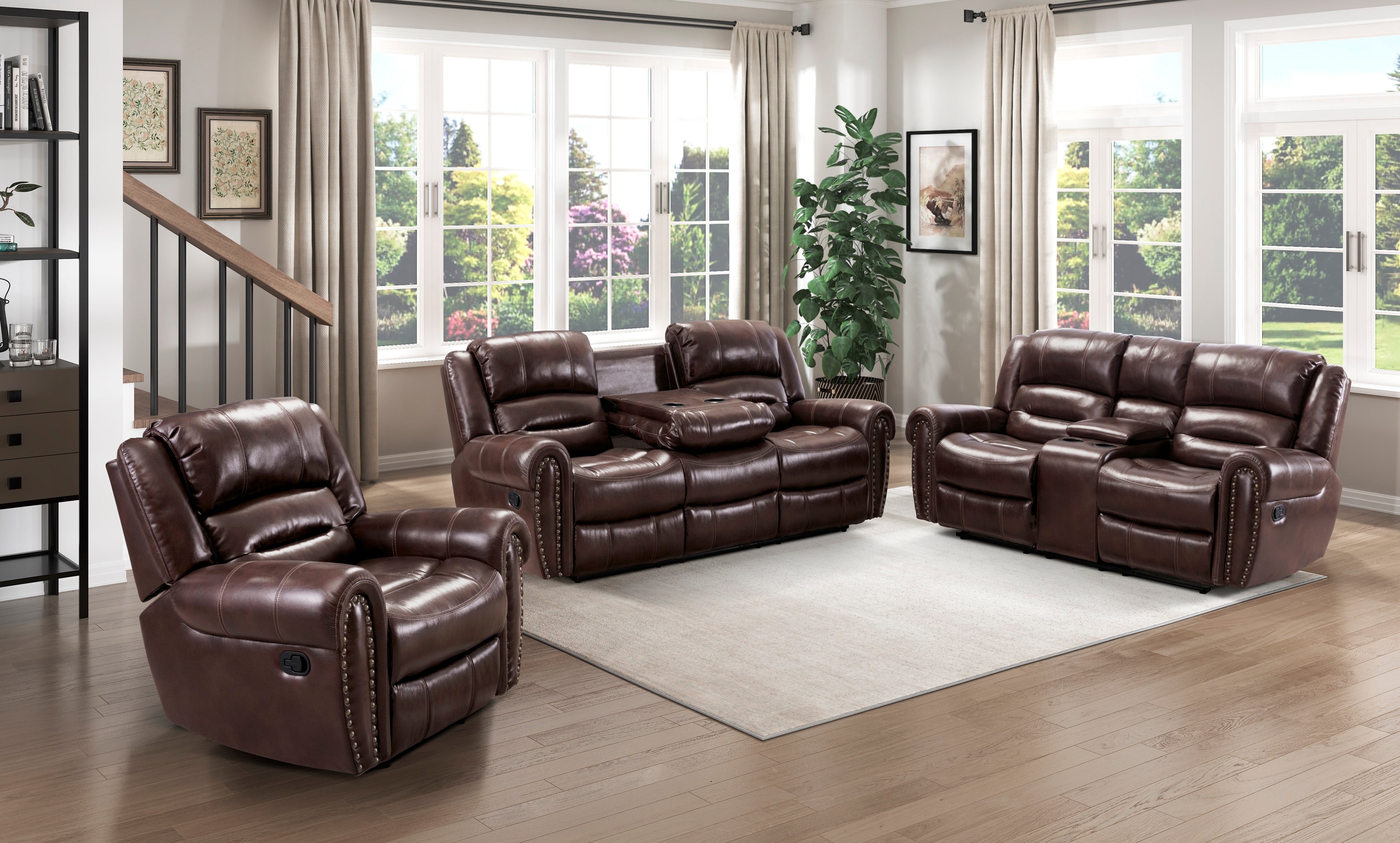 9668NBR-3 Double Reclining Sofa with Center Drop-down Cup Holders - 9668NBR-3 - Bien Home Furniture &amp; Electronics