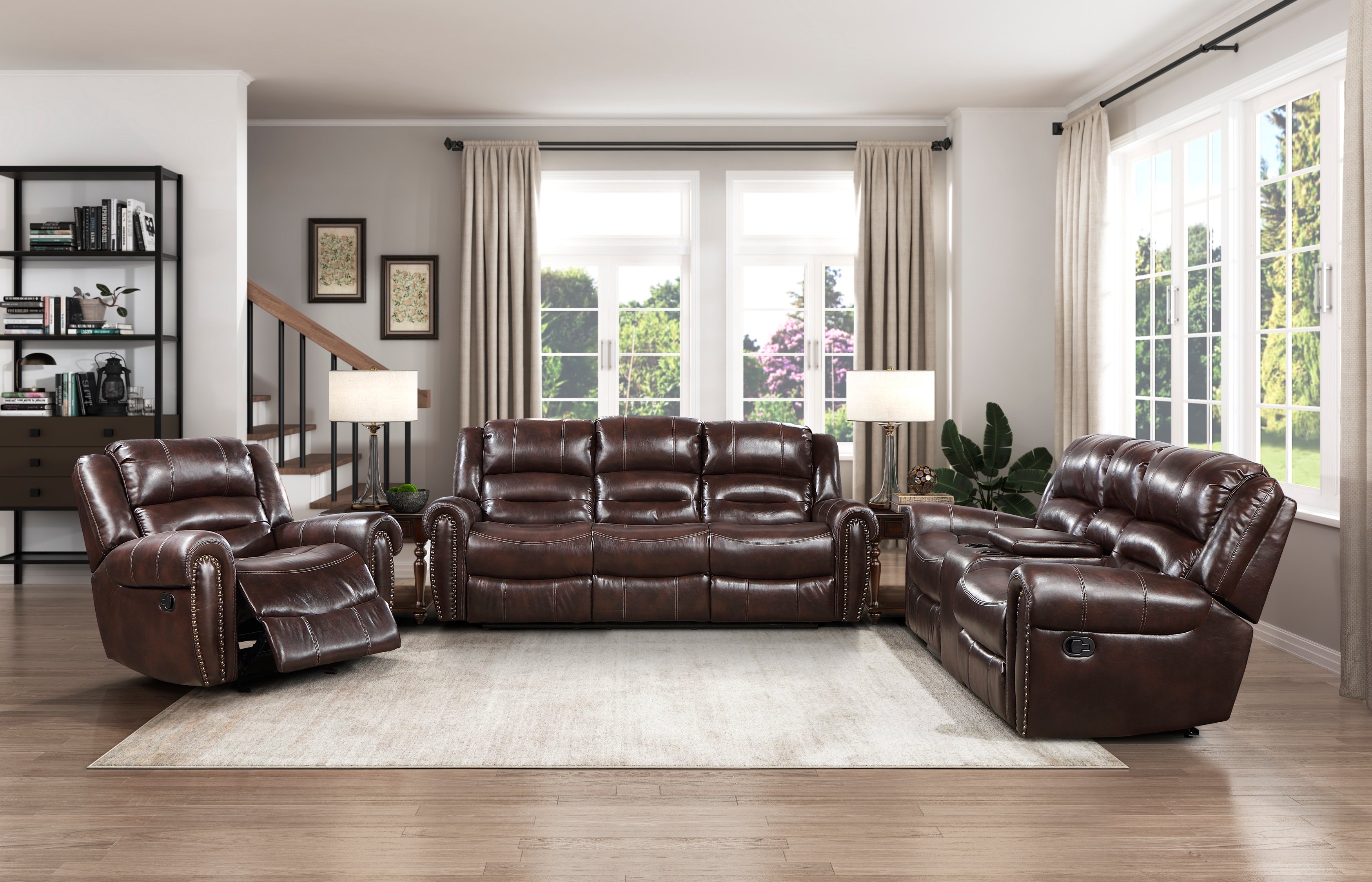 9668NBR-3 Double Reclining Sofa with Center Drop-down Cup Holders - 9668NBR-3 - Bien Home Furniture &amp; Electronics