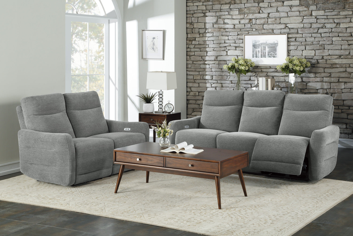 9804DV-2PWH Power Double Lay Flat Reclining Loveseat with Power Headrests and USB Ports - 9804DV-2PWH - Bien Home Furniture &amp; Electronics