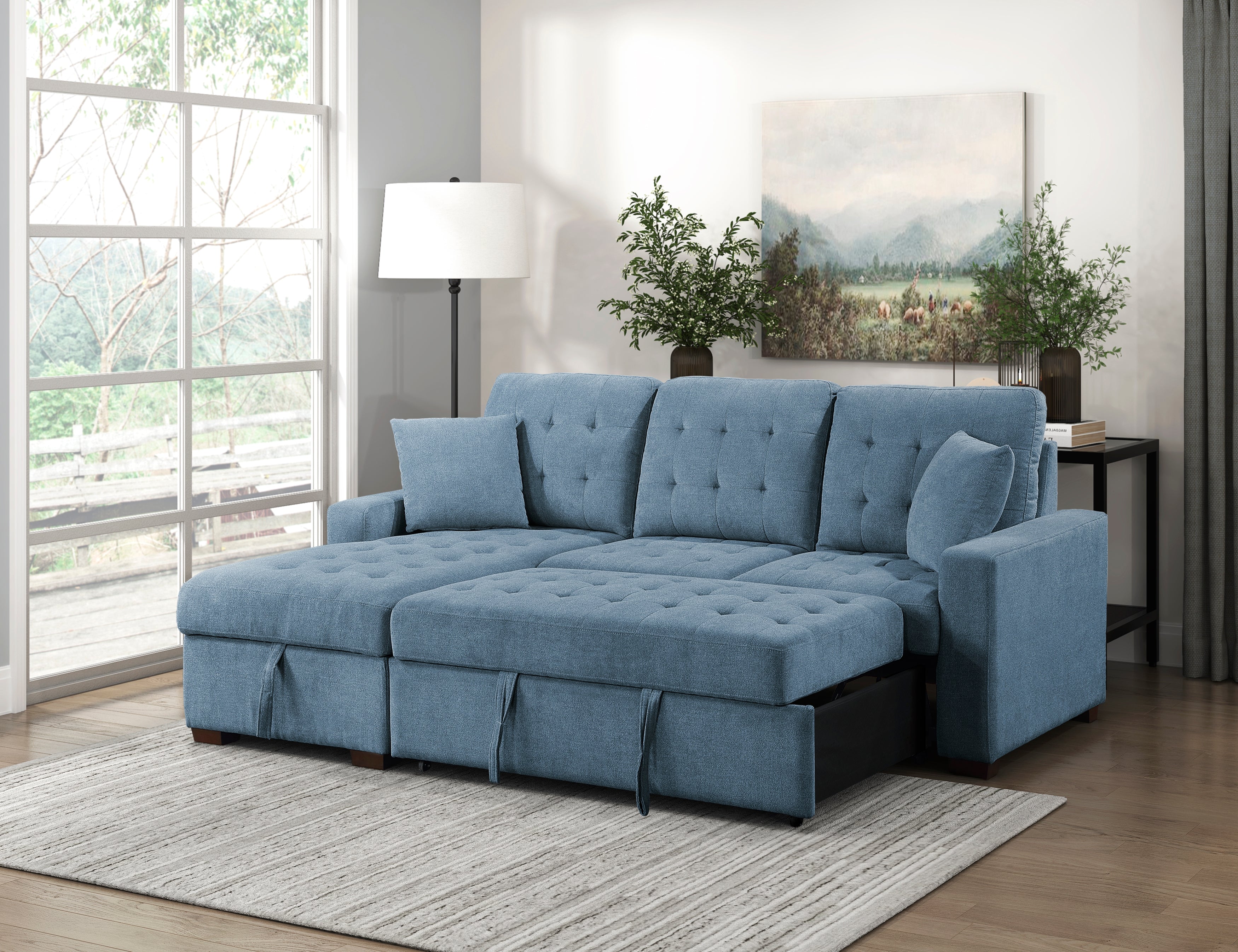 9816BU*2LCRL (2)2-Piece Sectional with Left Chaise, Pull-out Bed and Hidden Storage - 9816BU*2LCRL - Bien Home Furniture &amp; Electronics