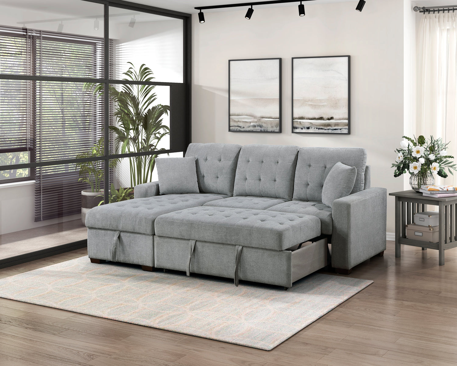 9816GY*2LCRL (2)2-Piece Sectional with Left Chaise, Pull-out Bed and Hidden Storage - 9816GY*2LCRL - Bien Home Furniture &amp; Electronics
