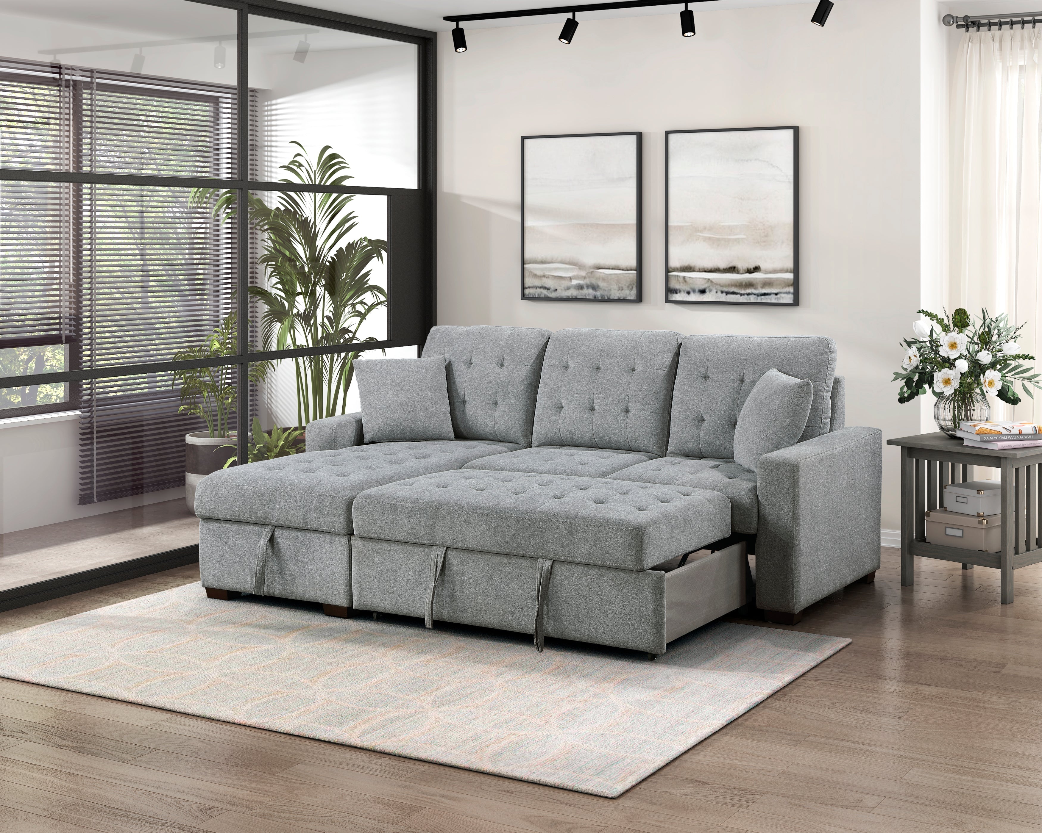 9816GY*2LCRL (2)2-Piece Sectional with Left Chaise, Pull-out Bed and Hidden Storage - 9816GY*2LCRL - Bien Home Furniture &amp; Electronics