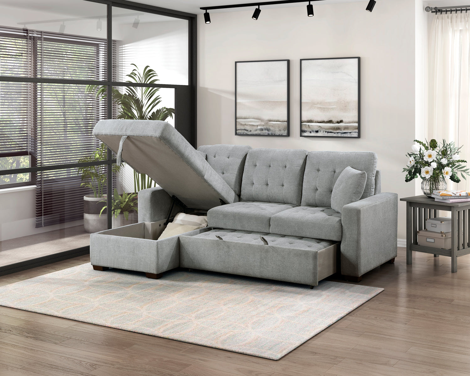 9816GY*2LCRL (2)2-Piece Sectional with Left Chaise, Pull-out Bed and Hidden Storage - 9816GY*2LCRL - Bien Home Furniture &amp; Electronics