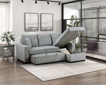 9816GY*SC (2)2-Piece Sectional with Pull-out Bed and Right Chaise with Hidden Storage - 9816GY*SC - Bien Home Furniture &amp; Electronics