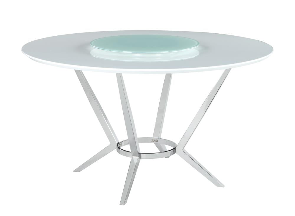 Abby White/Chrome Round Dining Table with Lazy Susan - 110321 - Bien Home Furniture &amp; Electronics