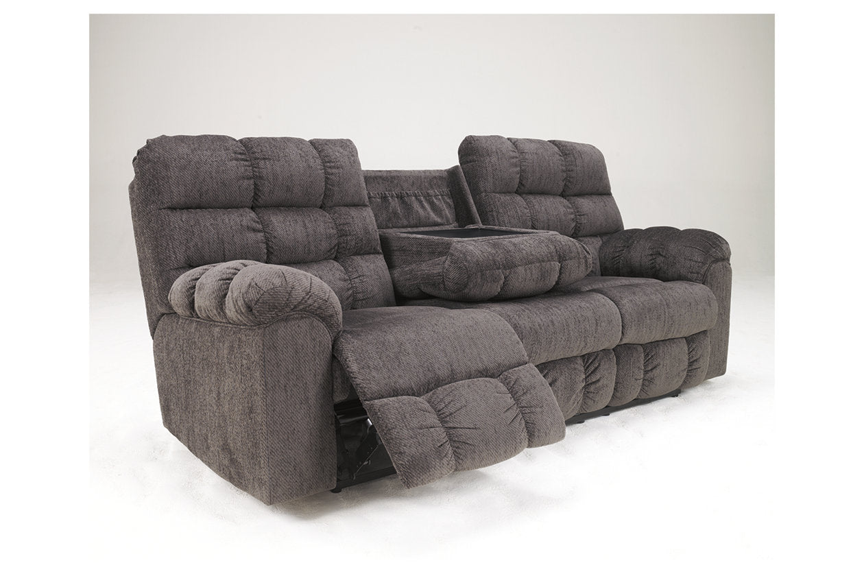 Acieona Slate Reclining Sofa with Drop Down Table - 5830089 - Bien Home Furniture &amp; Electronics