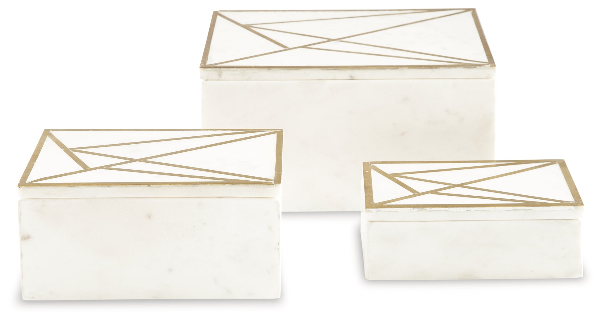 Ackley White/Brass Finish Box, Set of 3 - A2000492 - Bien Home Furniture &amp; Electronics