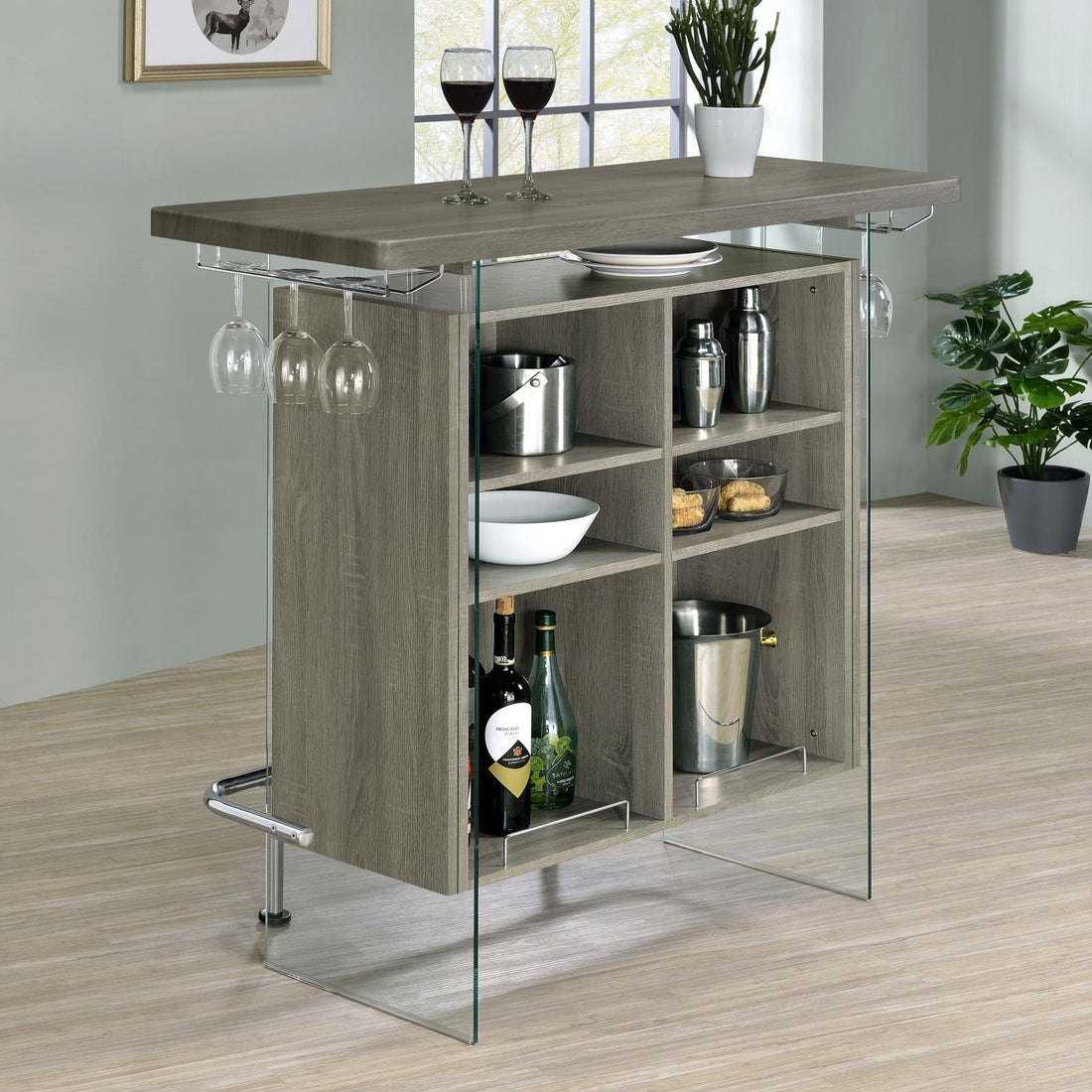 Acosta Rectangular Bar Unit with Footrest/Glass Side Panels - 182631 - Bien Home Furniture &amp; Electronics