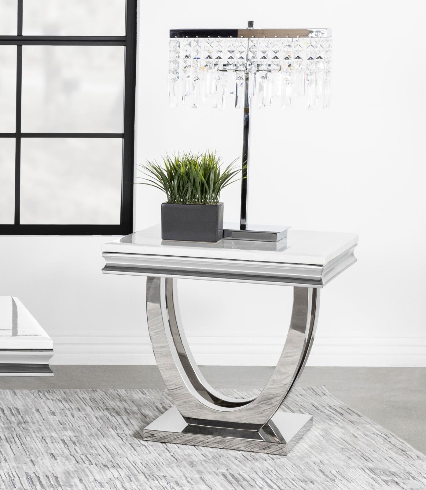 Adabella U-Base Square End Table White/Chrome - 708537 - Bien Home Furniture &amp; Electronics