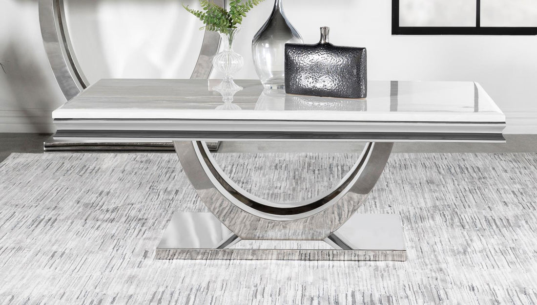 Adabella White/Chrome U-Base Rectangle Coffee Table - 708538 - Bien Home Furniture &amp; Electronics