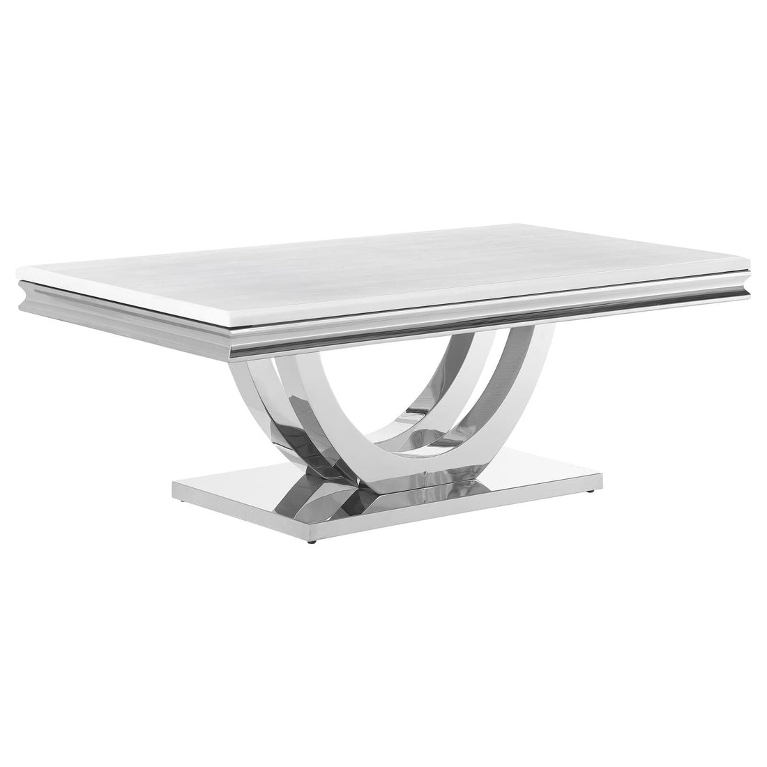 Adabella White/Chrome U-Base Rectangle Coffee Table - 708538 - Bien Home Furniture &amp; Electronics