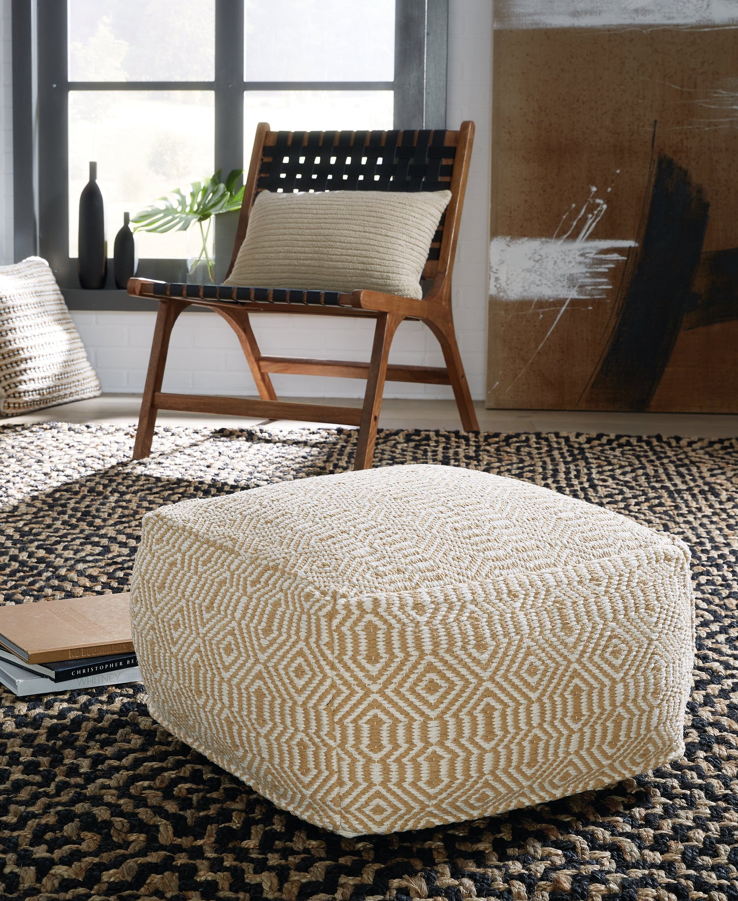 Adamont Tan/Ivory Pouf - A1001059 - Bien Home Furniture &amp; Electronics