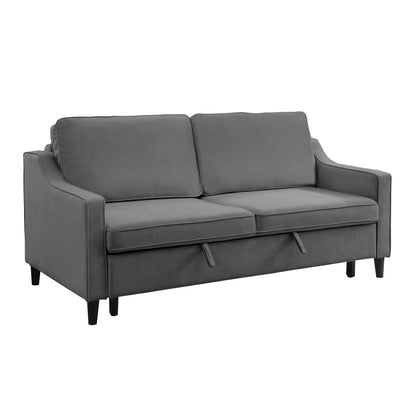 Adelia Dark Gray Velvet Convertible Studio Sofa with Pull-out Bed - 9428DG-3CL - Bien Home Furniture &amp; Electronics