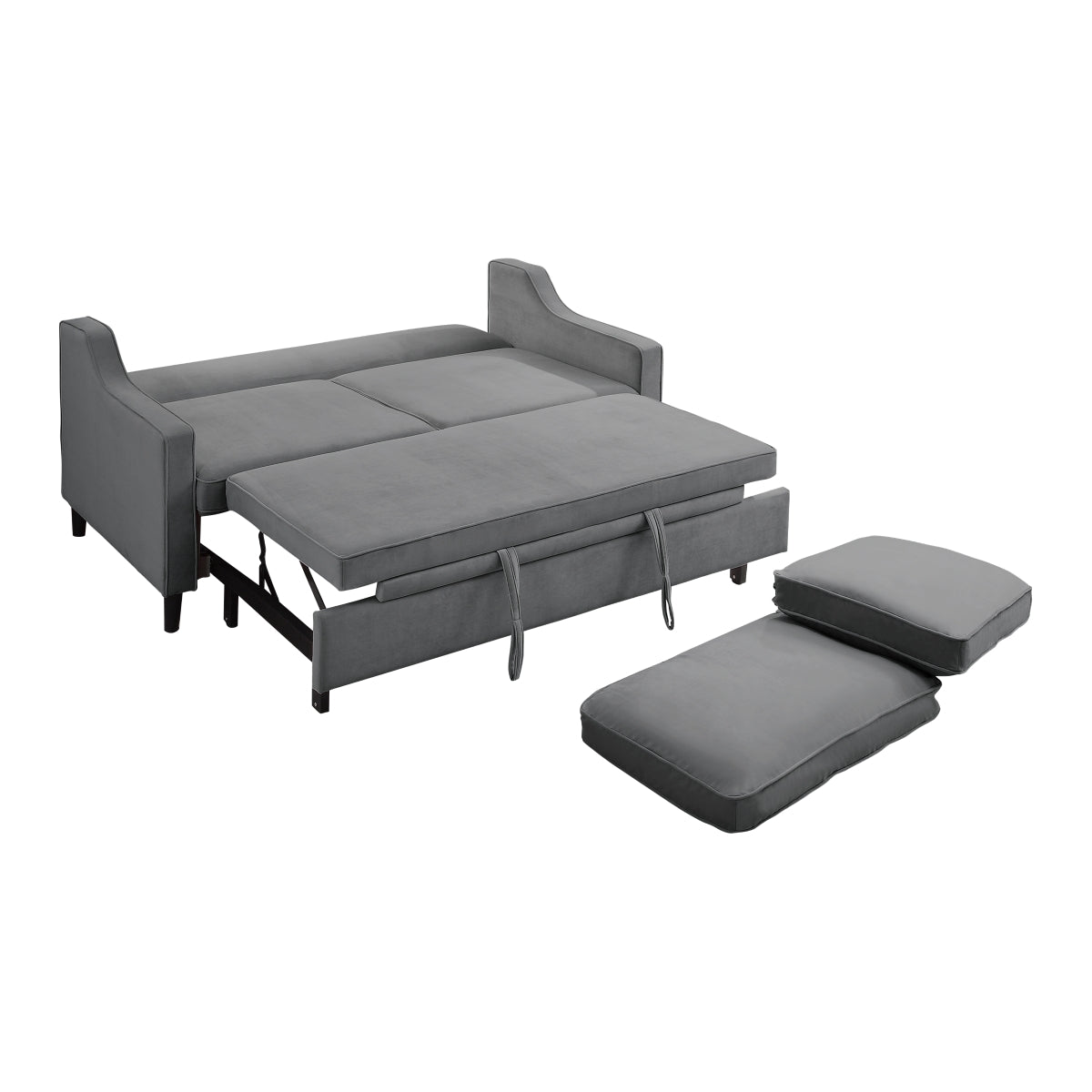 Adelia Dark Gray Velvet Convertible Studio Sofa with Pull-out Bed - 9428DG-3CL - Bien Home Furniture &amp; Electronics