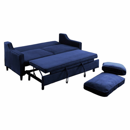 Adelia Navy  Velvet Convertible Studio Sofa with Pull-out Bed - 9428NV-3CL - Bien Home Furniture &amp; Electronics