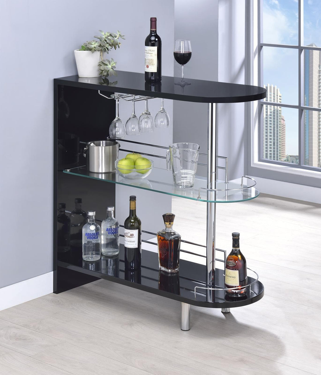 Adolfo Glossy Black/Clear 3-Tier Bar Table - 101063 - Bien Home Furniture &amp; Electronics